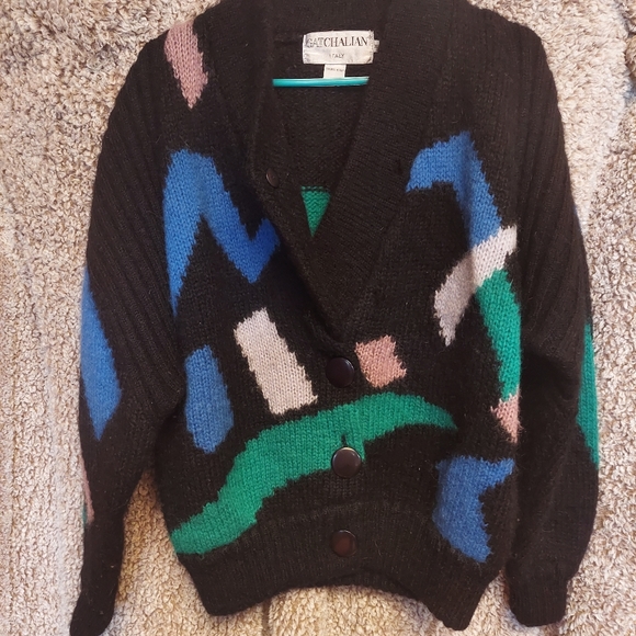 Gatchalian Italy 100% mohair absract geometric cardigan sweater med - Picture 5 of 6